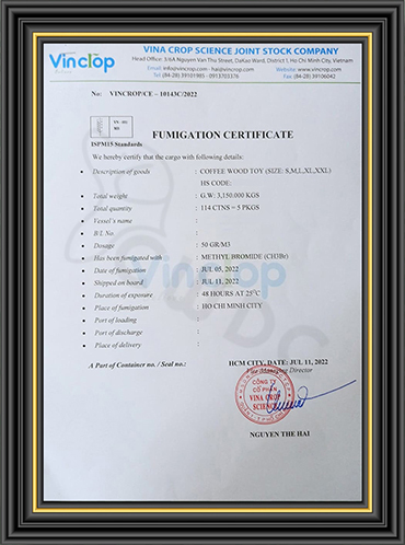 Certyfikat fumigacji CWDC Wietnam